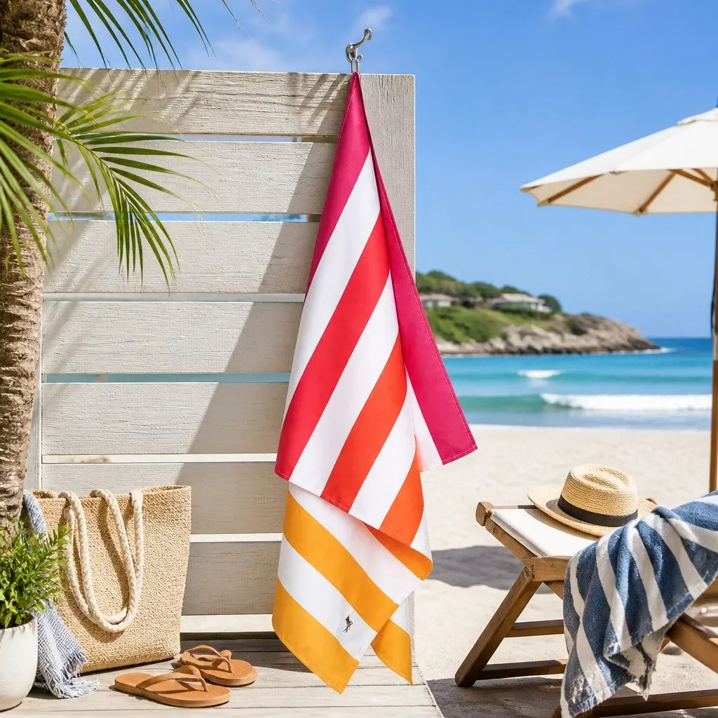 Large Quick Dry Beach Towel Striped Pattern Lightweight Compact Absorbent
