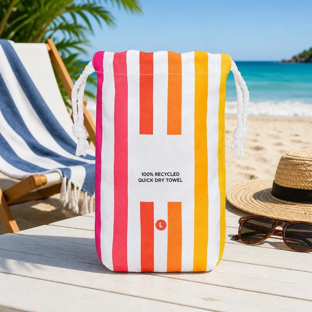 Large Quick Dry Beach Towel Striped Pattern Lightweight Compact Absorbent