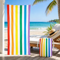 Beach Towel Large Quick Dry Cabana Striped Rainbow Skies Travel Compact