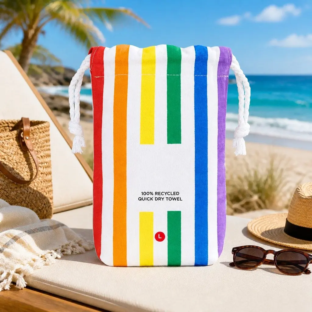 Beach Towel Quick Dry Large Cabana Striped Rainbow Skies