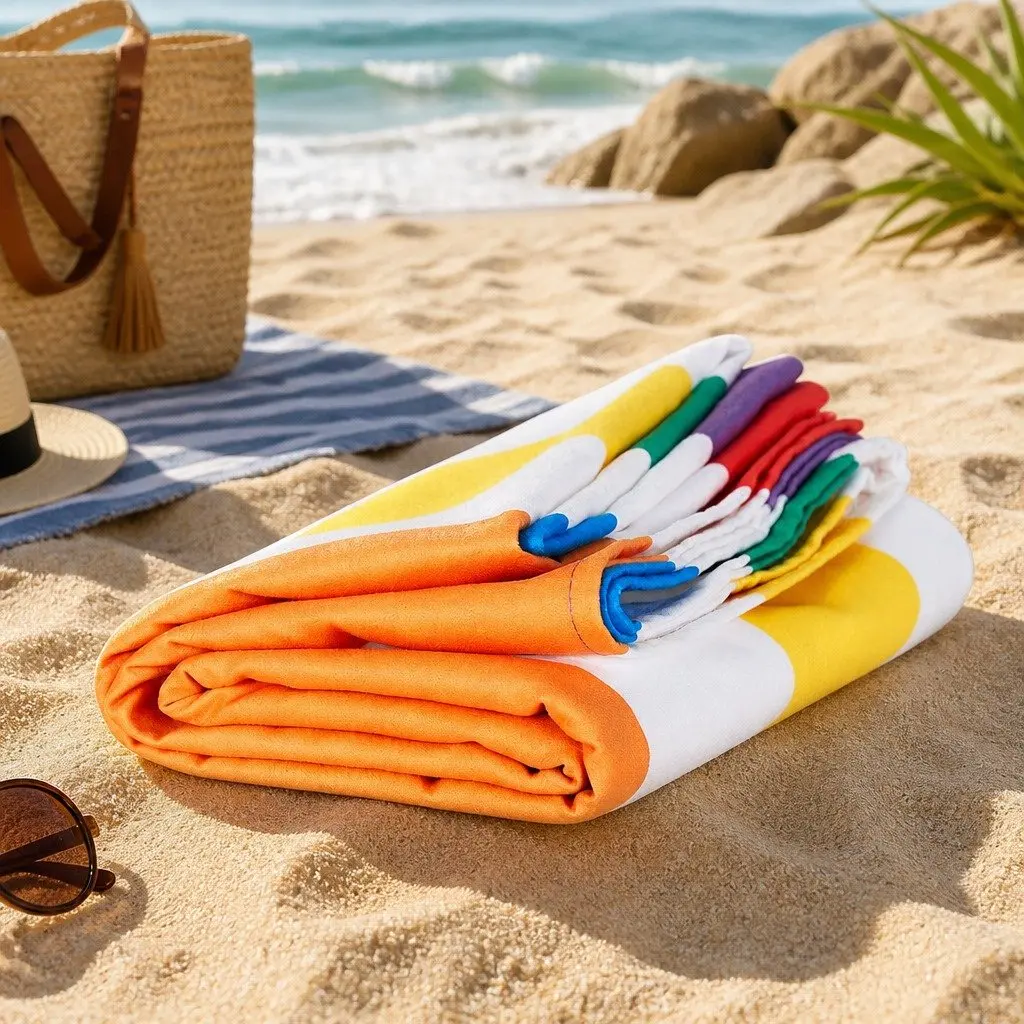 Beach Towel Quick Dry Large Cabana Striped Rainbow Skies