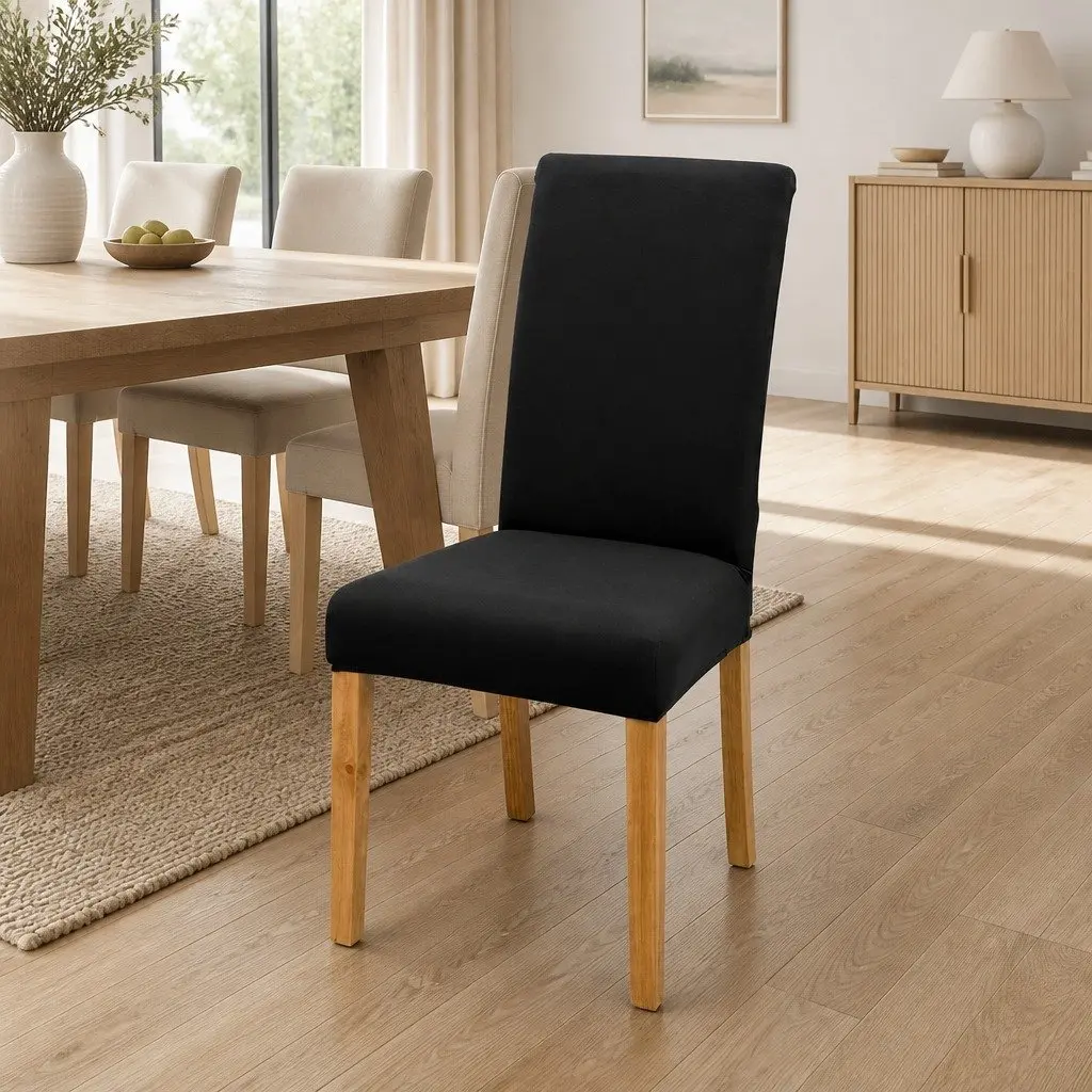Dining Chair Covers Stretchable Removable 6 Piece Black