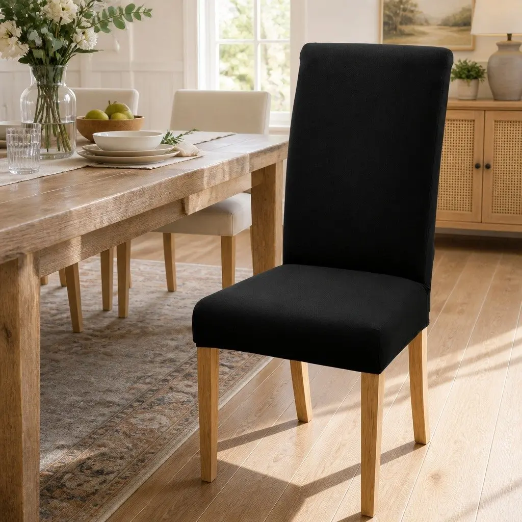 Dining Chair Covers Stretchable Removable 6 Piece Black