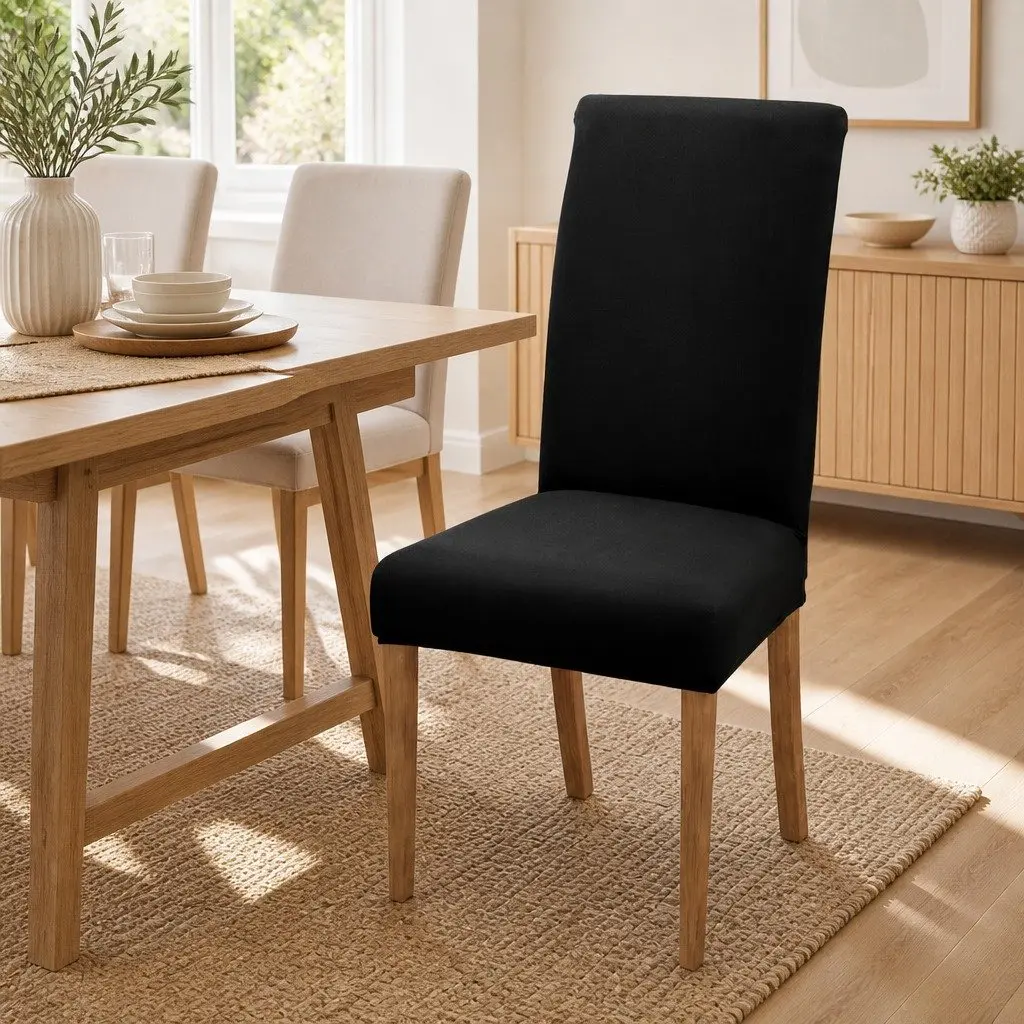 Dining Chair Covers Stretchable Removable 6 Piece Black
