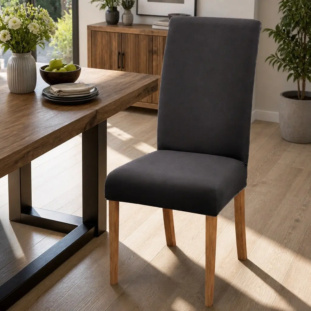 Stretch Slipcovers Grey Dining Chair Covers 6 Pack Removable Spandex