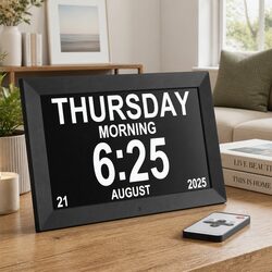 Digital Day Clock 10 Inch LCD Desk Wall Mount Large Display Alarm Calendar Black