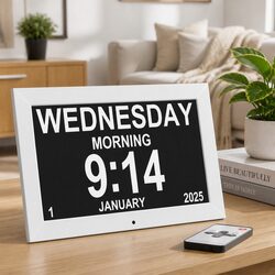 Digital Day Clock 10 Inch LCD Alarm Calendar Desk Wall Mount Large Display White
