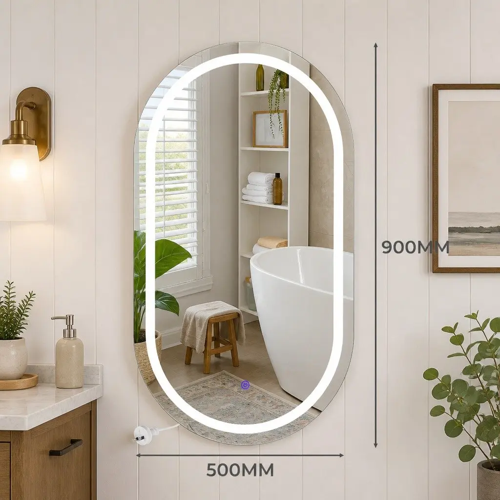 Oval LED Bathroom Wall Mirror 50x90cm Anti-fog Adjustable Brightness Colour Temperature