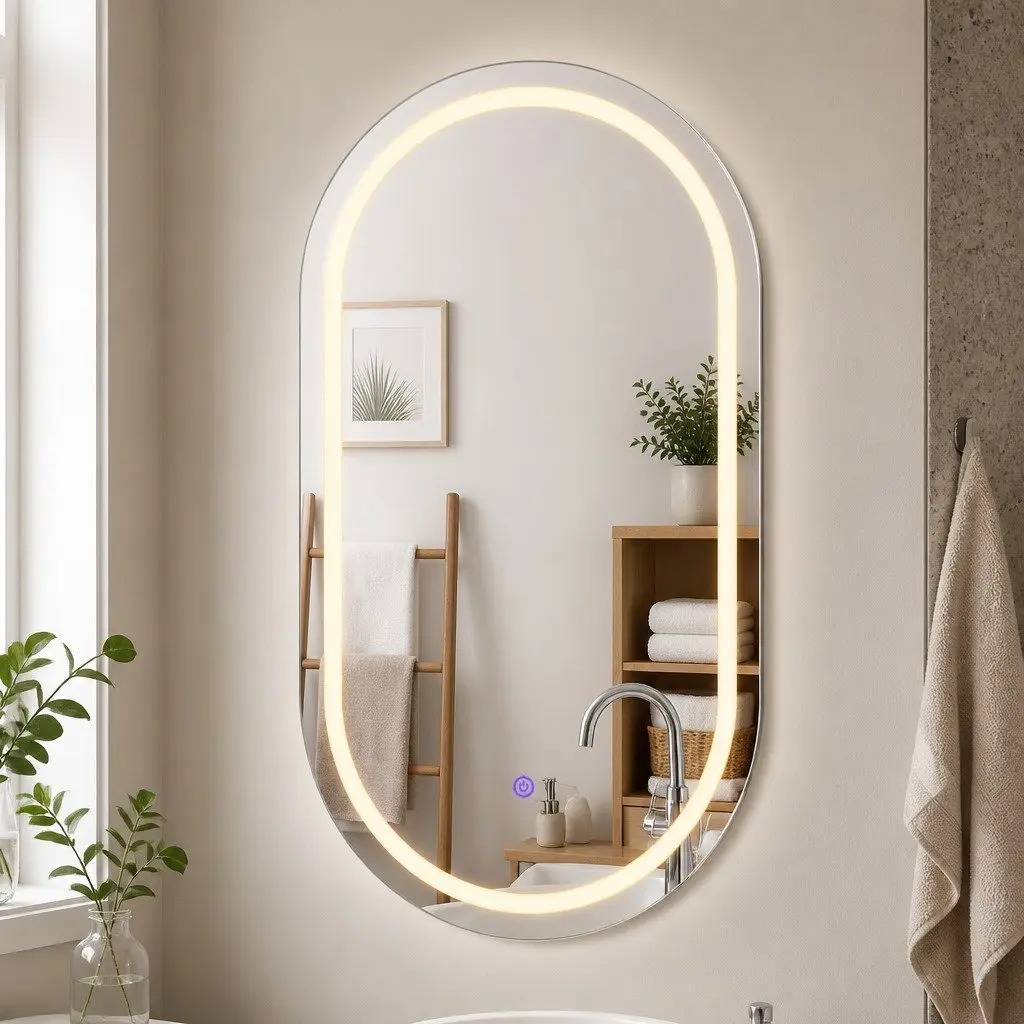 Oval LED Mirror Anti-fog Adjustable Brightness 60x100cm for Bathroom Vanity