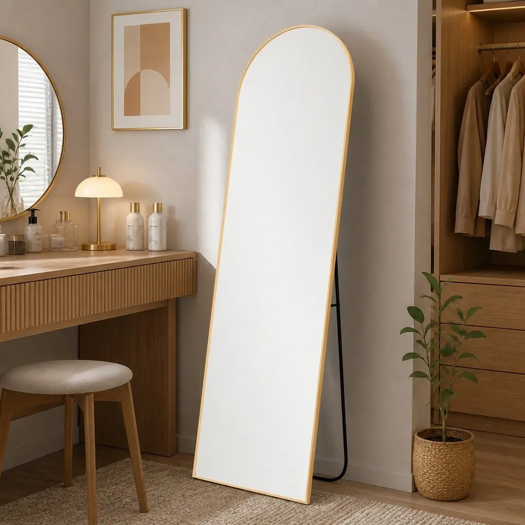 Full Length Mirror Wall Mounted Arched Gold Frame Bedroom Dressing Room