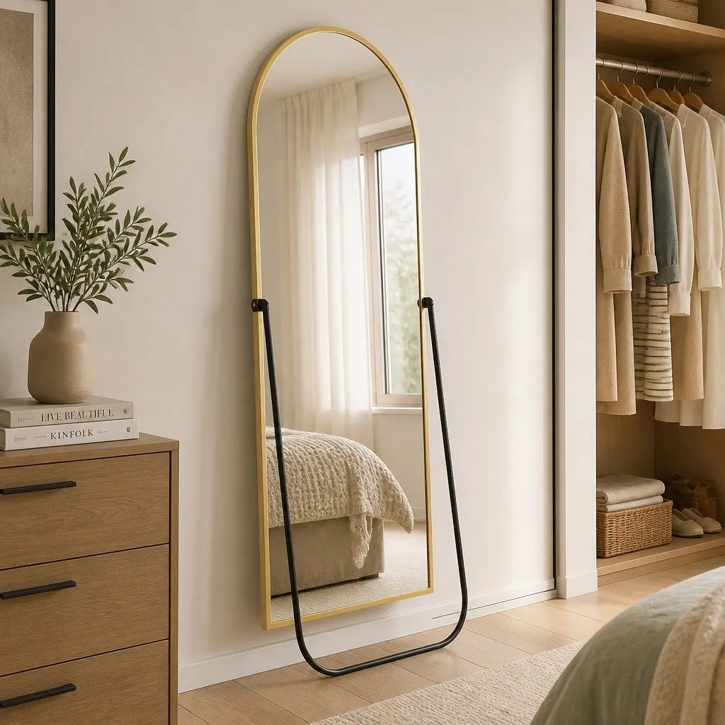Full Length Mirror Wall Mounted Arched Gold Frame Bedroom Dressing Room
