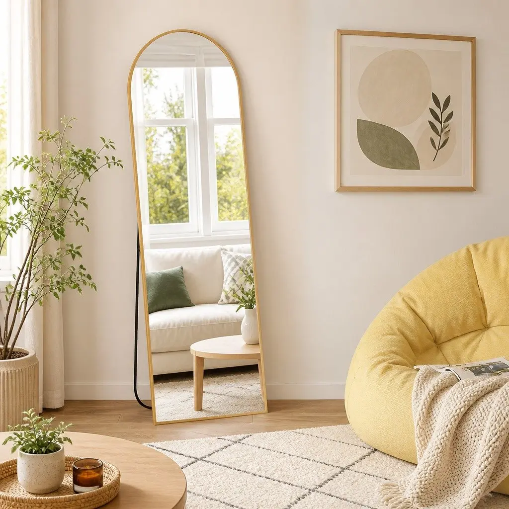 Full Length Mirror Wall Mounted Arched Gold Frame Bedroom Dressing Room