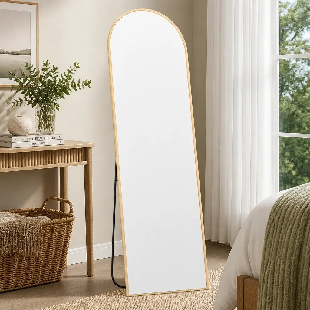 Full Length Mirror Wall Mounted Arched Gold Frame Bedroom Dressing Room