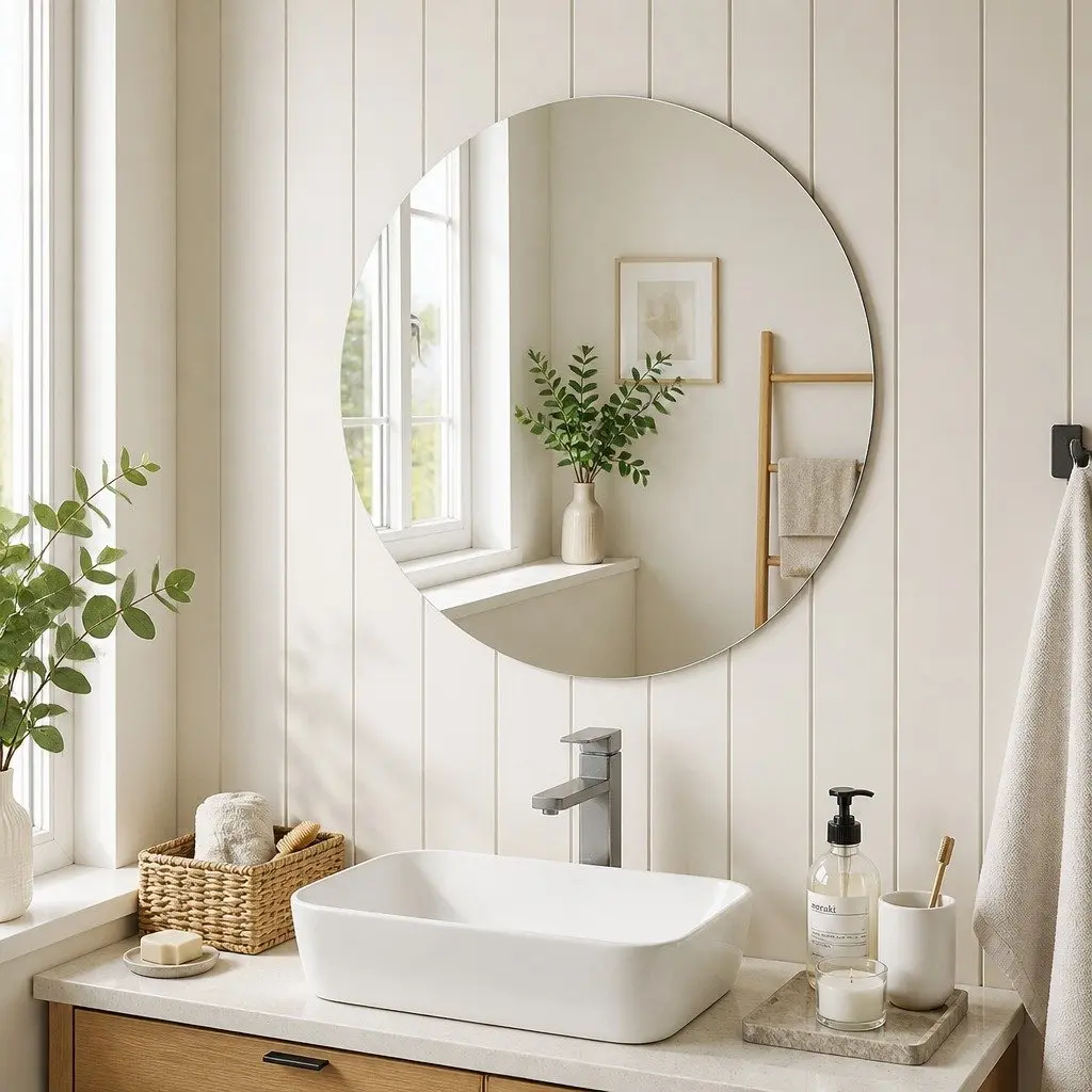 50cm Round Frameless Tempered Glass Wall Mirror Modern Bathroom Bedroom Home