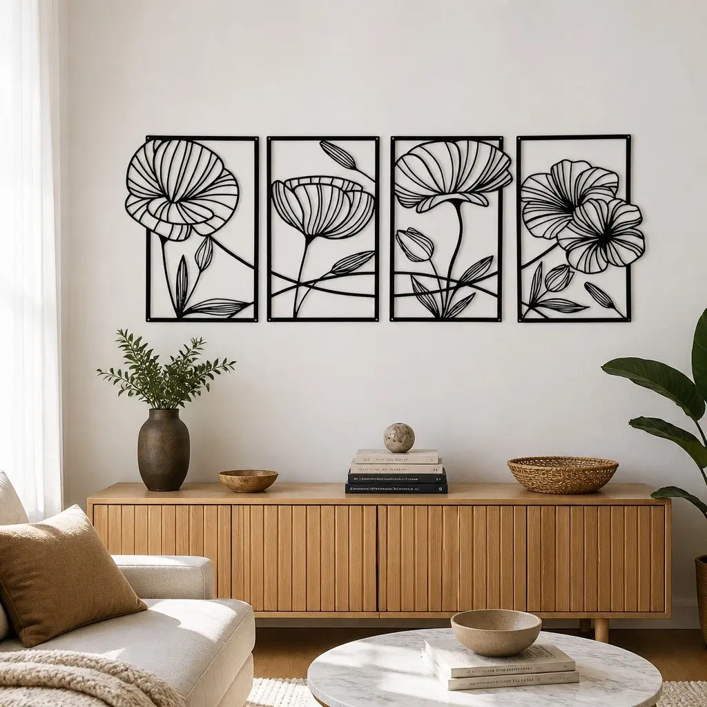 4 Floral Metal Art Pieces