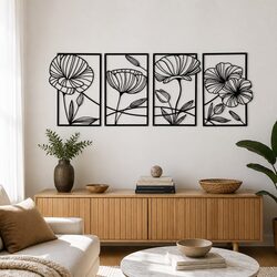 Metal Wall Art 4 Pieces Floral Minimalist Line Decor Home Living Room Bedroom