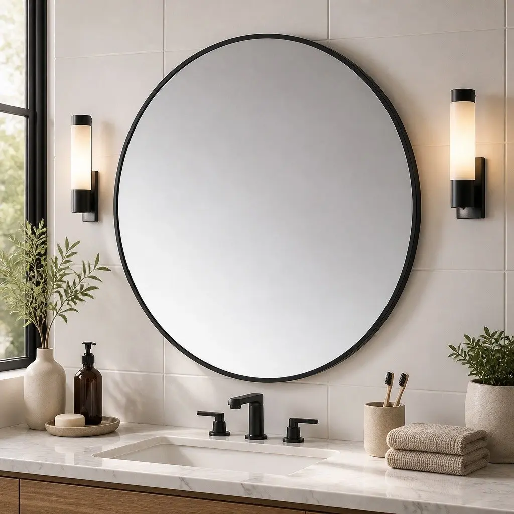 Round Wall Mirror Black Frame 60cm HD Glass Anti-explosion
