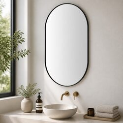 Oval Wall Mirror 70x50cm Black Frame Bathroom Vanity Mounted Decorative Home