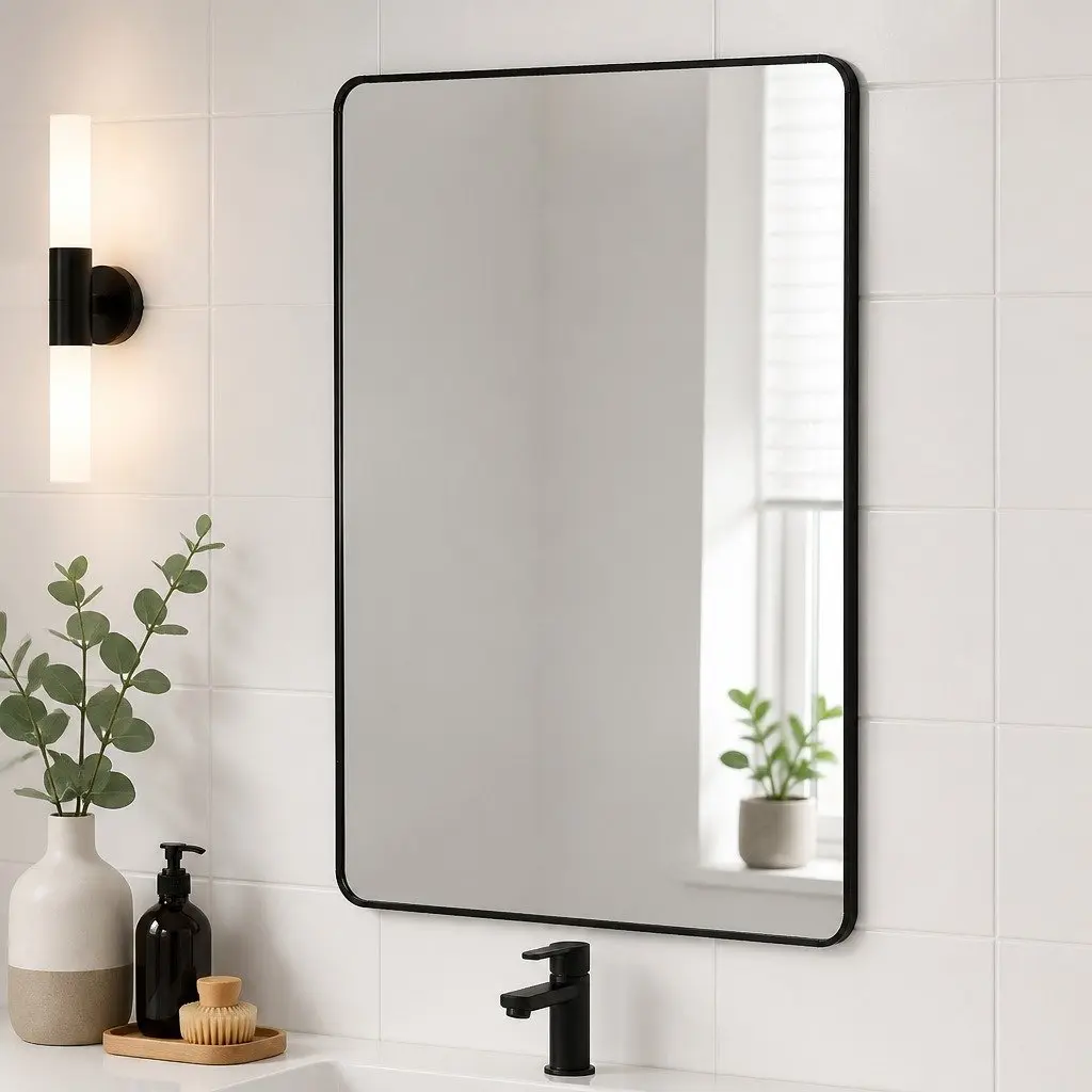 Rectangle Wall Mirror 75x50cm Black Bathroom Vanity Home Decor Mounted Glass
