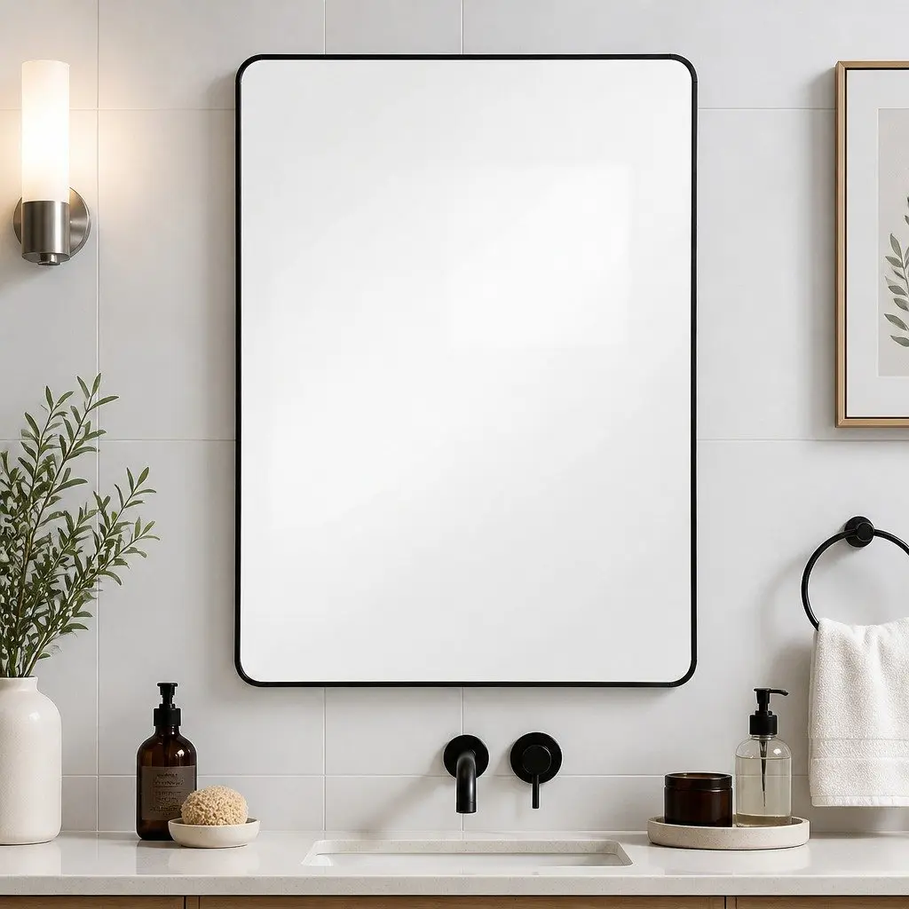 Rectangle Wall Mirror Black 75x50cm Wall Mounted High-Definition Tempered Glass Home Decor