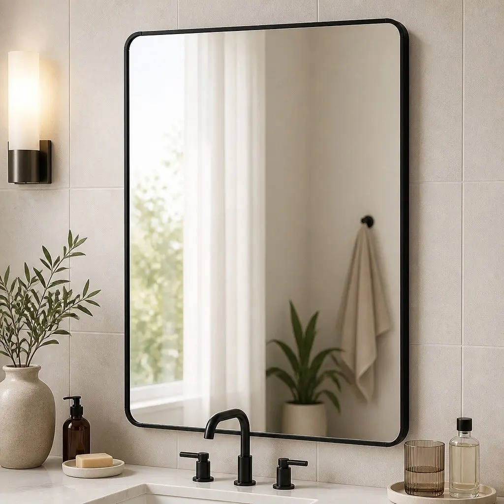Rectangle Wall Mirror Black 75x50cm Wall Mounted High-Definition Tempered Glass Home Decor