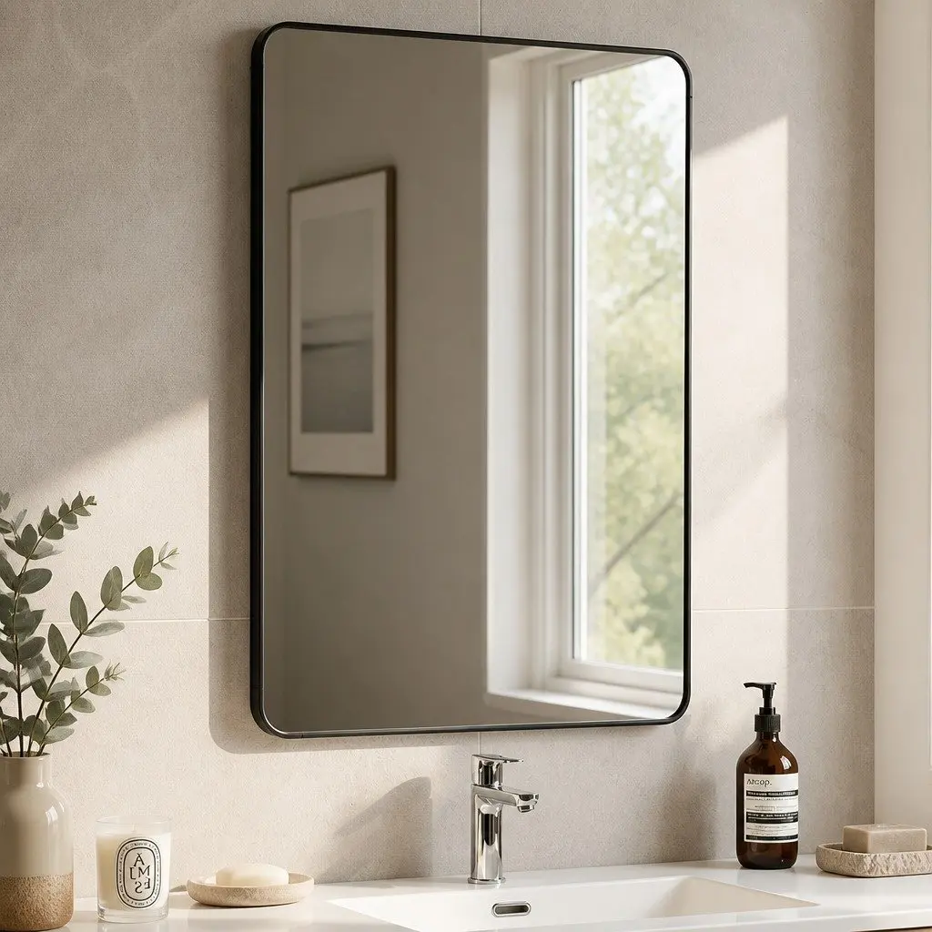 Rectangle Wall Mirror Black 75x50cm Wall Mounted High-Definition Tempered Glass Home Decor
