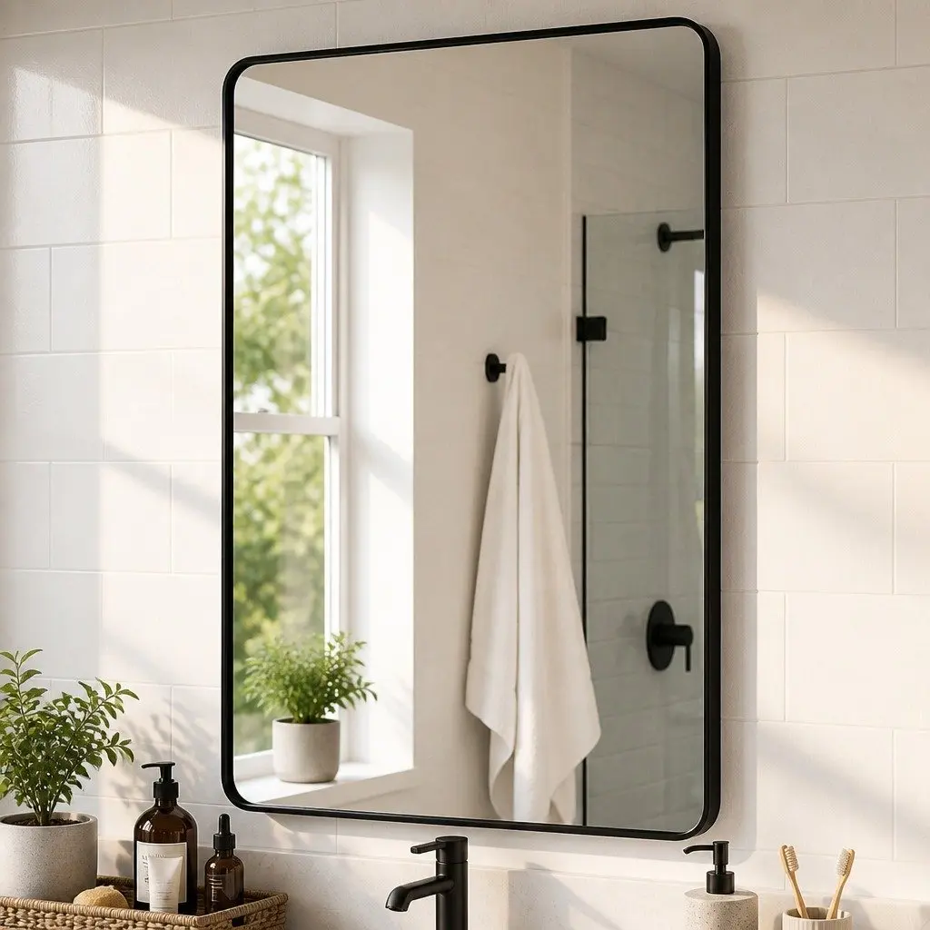 Rectangle Wall Mirror Black 75x50cm Wall Mounted High-Definition Tempered Glass Home Decor