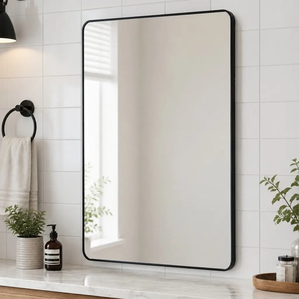 Rectangle Wall Mirror Black 75x50cm Wall Mounted High-Definition Tempered Glass Home Decor
