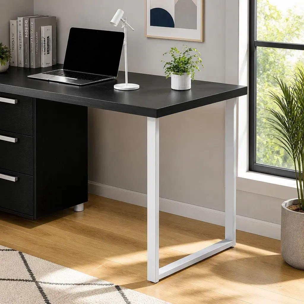 Computer Desk Black 140cm Wide with 3 Drawers Office Workstation Study Table