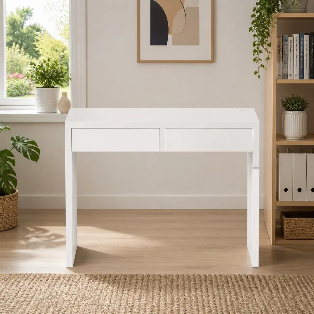 Computer Desk with Drawers White Contemporary Study Office Workstation