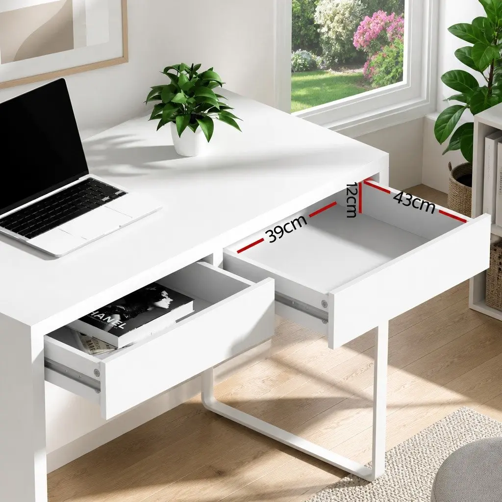 Computer Desk with Drawers White Contemporary Study Office Workstation