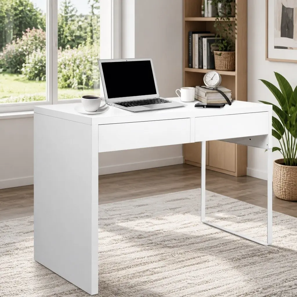 Computer Desk with Drawers White Contemporary Study Office Workstation