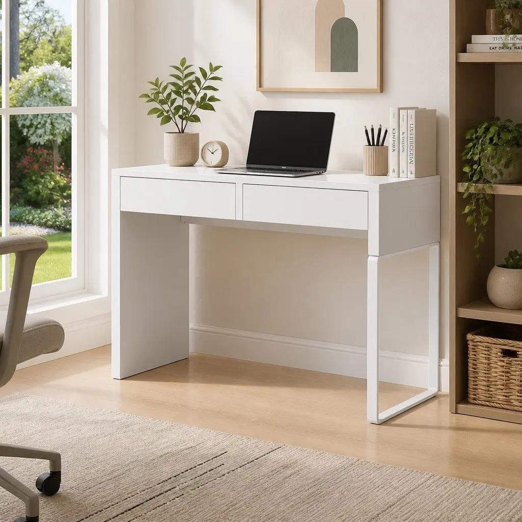 Computer Desk with Drawers White Contemporary Study Office Workstation