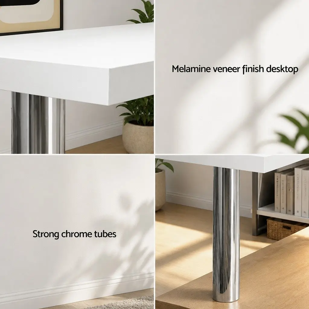 White L-Shaped Desk with Rotating Bookshelf and Dual Storage Tiers