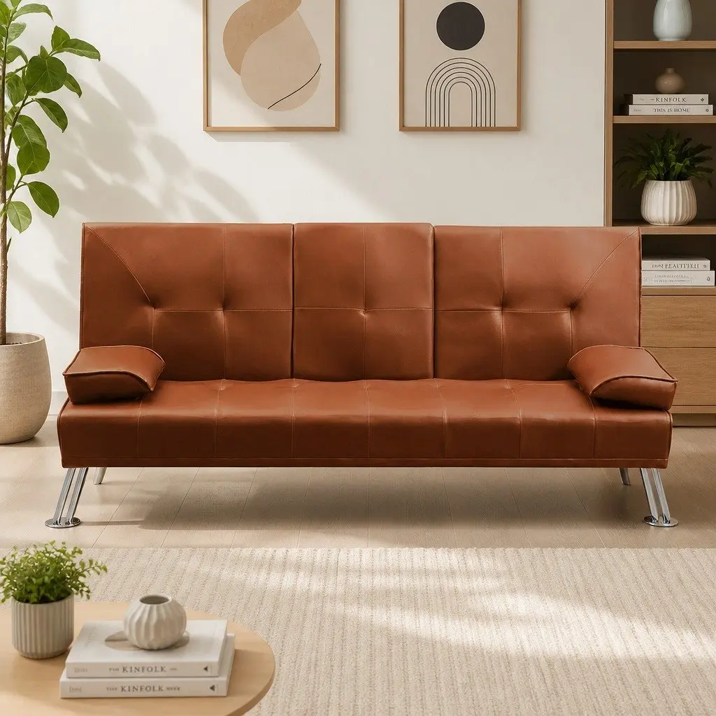 3-Seater Sofa Bed Adjustable Recliner Foldable Middle Panel Cup Holder Brown