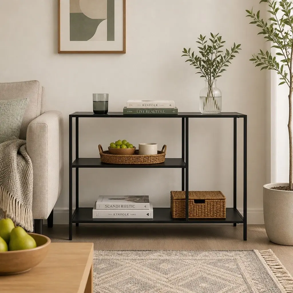 3-Tier Console Table Hallway Entryway Storage Furniture Black Design