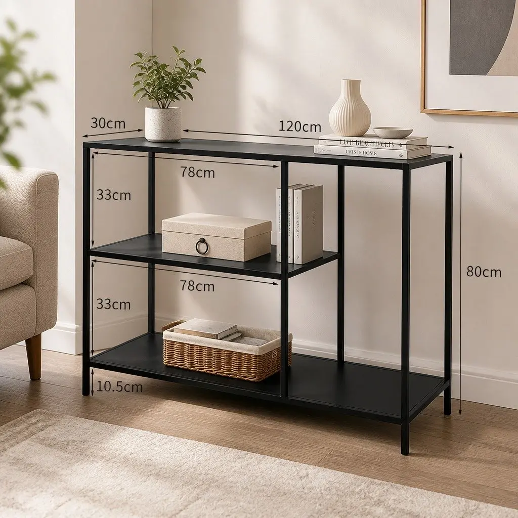 3-Tier Console Table Hallway Entryway Storage Furniture Black Design