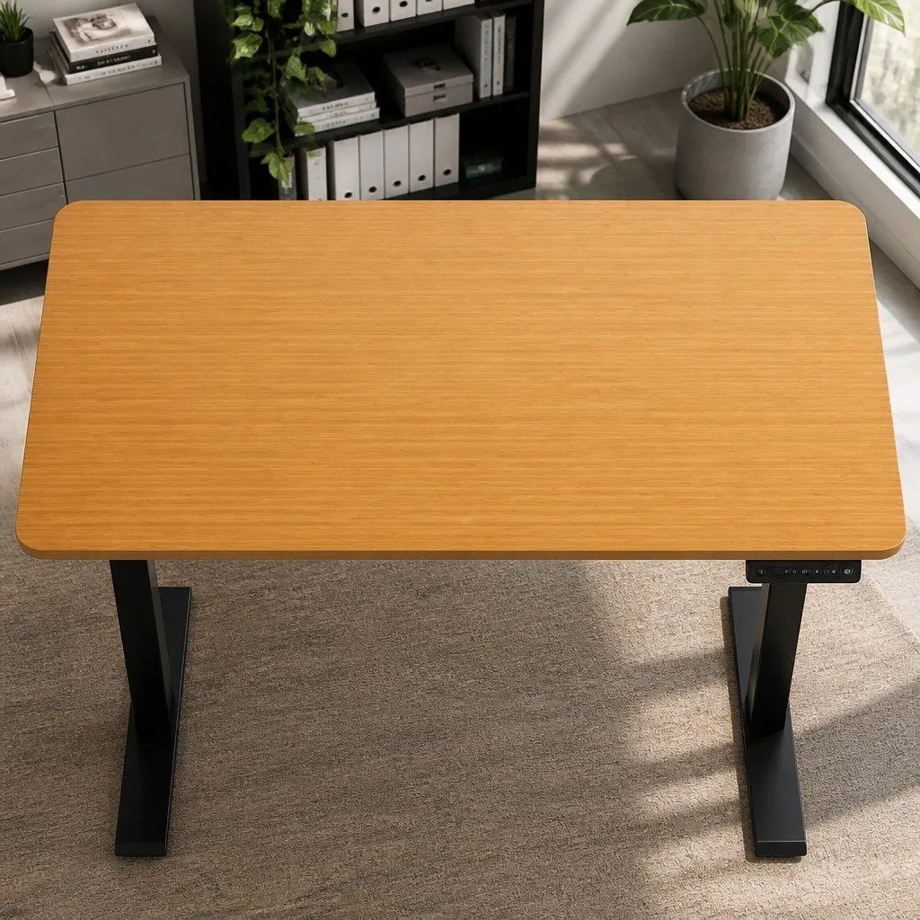 Desktop Table Top Natural MDF Veneer 120x60cm Motorised Adjustable Office Work