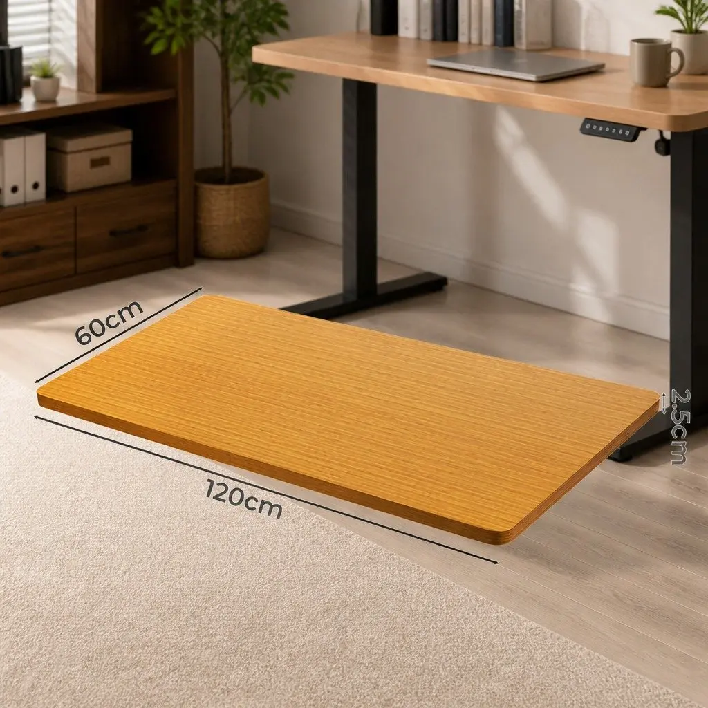 Desktop Table Top Natural MDF Veneer 120x60cm Motorised Adjustable Office Work