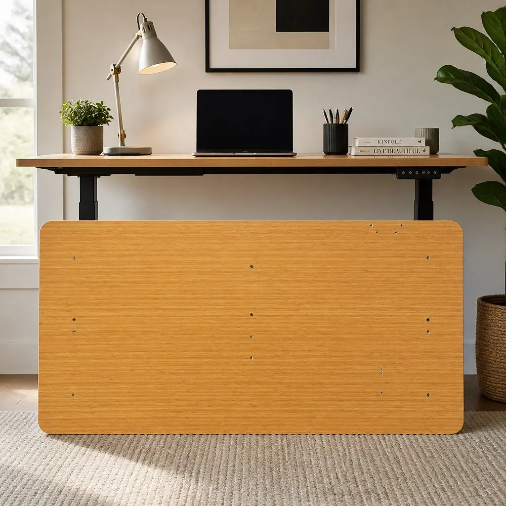 Desktop Table Top Natural MDF Veneer 120x60cm Motorised Adjustable Office Work