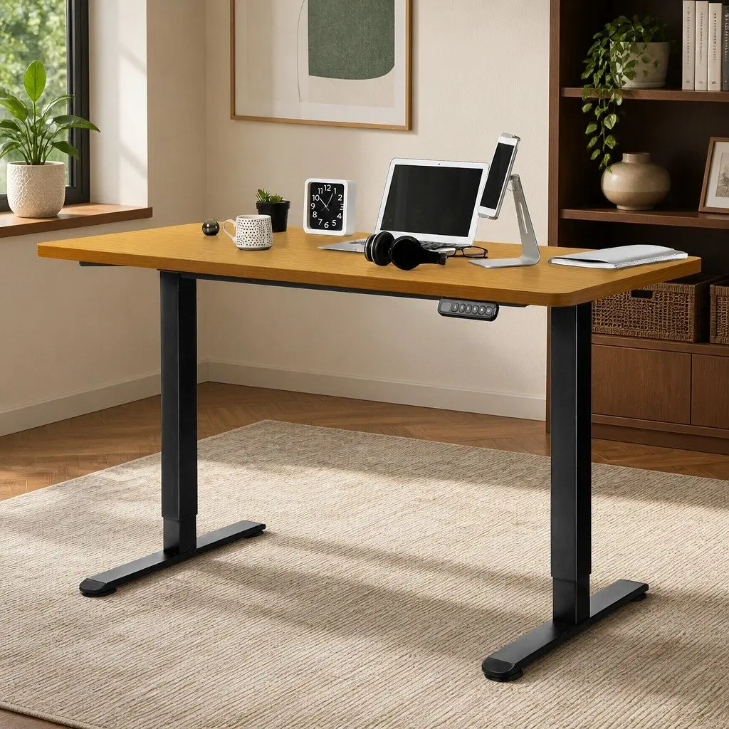 Desktop Table Top Natural MDF Veneer 120x60cm Motorised Adjustable Office Work