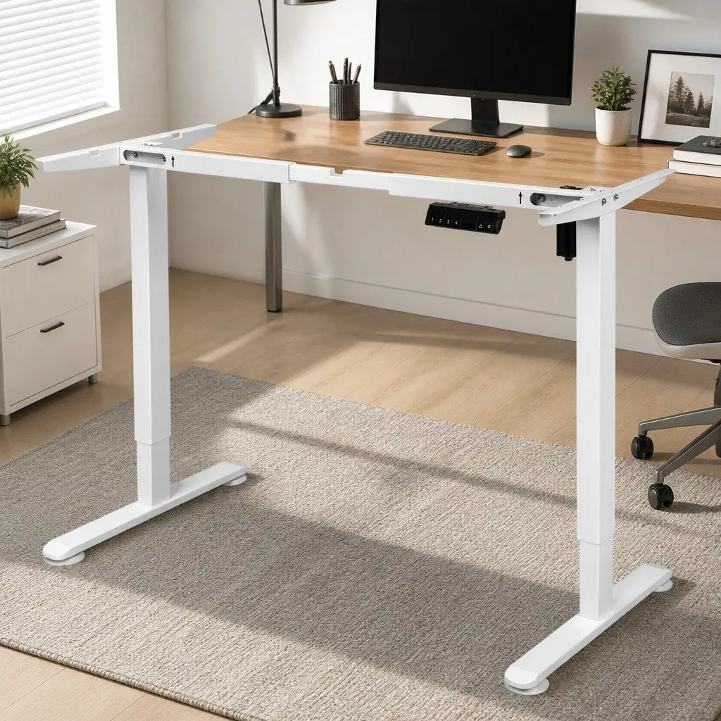 Motorised Standing Desk Frame White Single Motor Height Adjustable Office Home