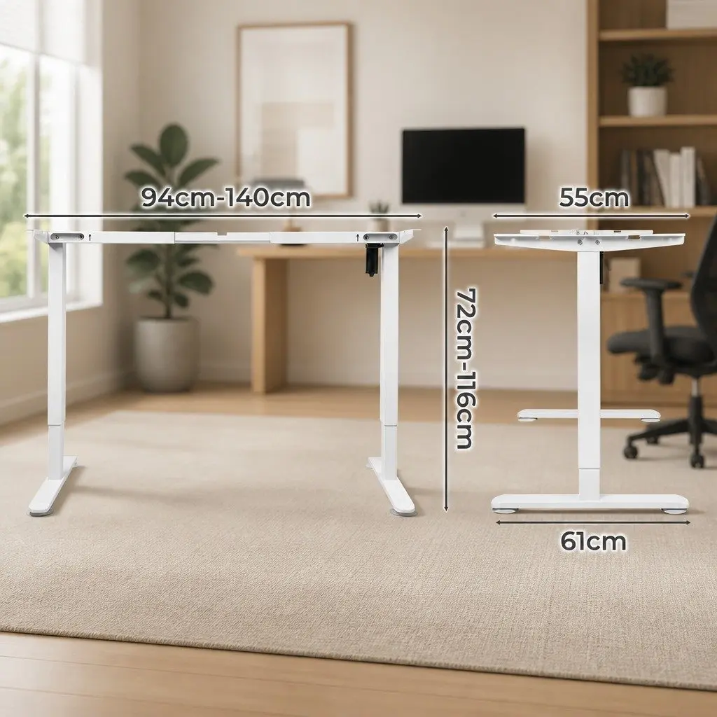 Motorised Standing Desk Frame White Single Motor Height Adjustable Office Home