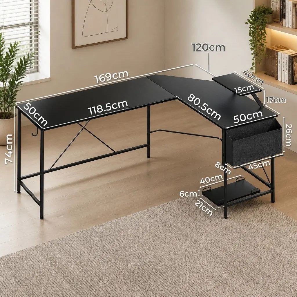 Corner Computer Desk L-Shaped Workstation with Monitor Stand CPU Stand Black