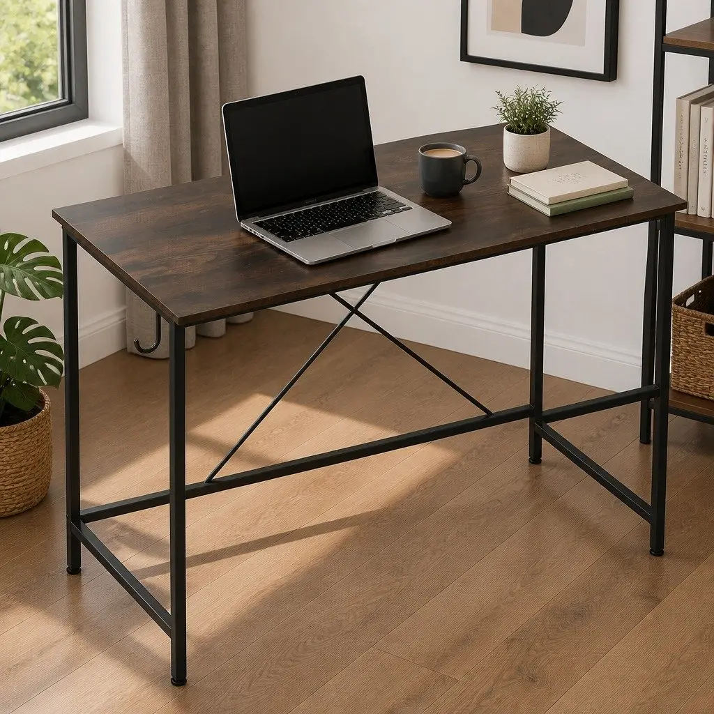 L-Shaped Corner Computer Desk with Monitor Stand CPU Storage Brown Workstation