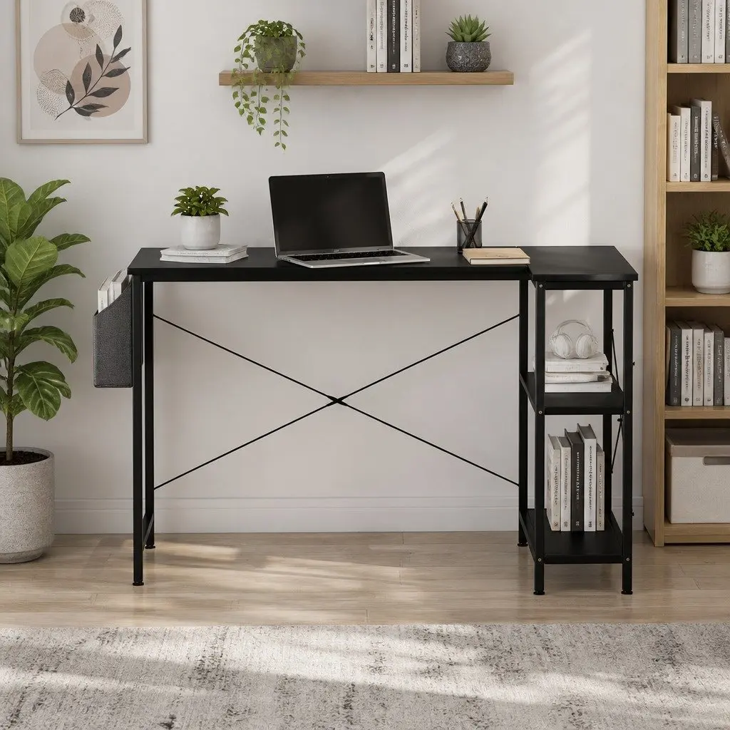 L Shaped Corner Desk with Storage Shelves Adjustable Legs Home Office
