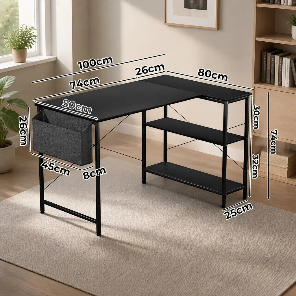 L Shaped Corner Desk with Storage Shelves Adjustable Legs Home Office