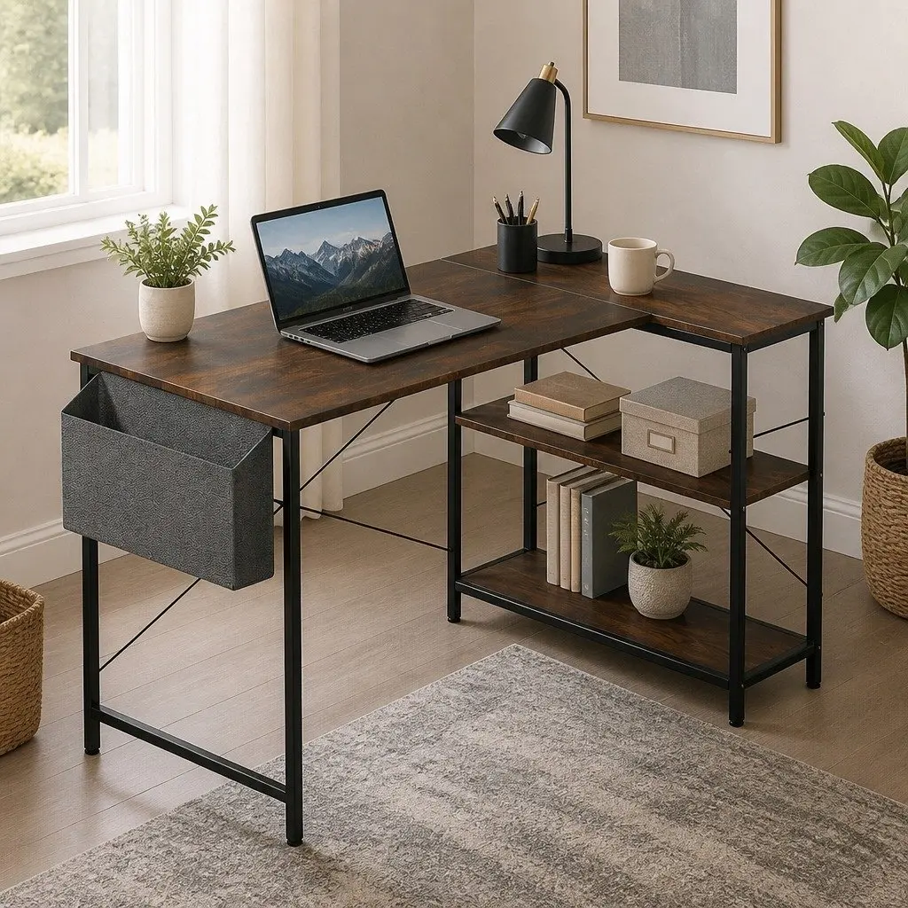 L Shaped Corner Desk Reversible Industrial Style 100cm x 80cm x 75cm Home Office Workspace Furniture