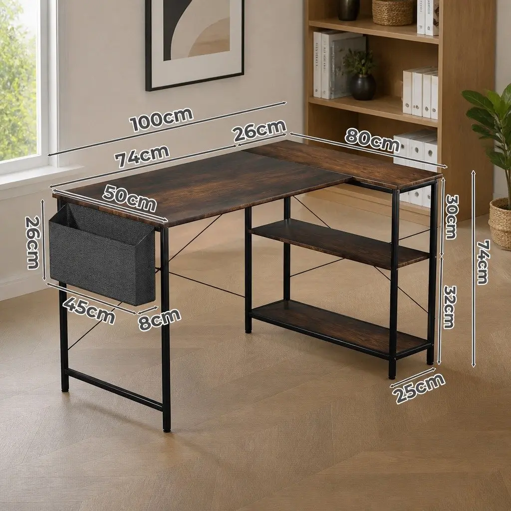 L Shaped Corner Desk Reversible Industrial Style 100cm x 80cm x 75cm Home Office Workspace Furniture