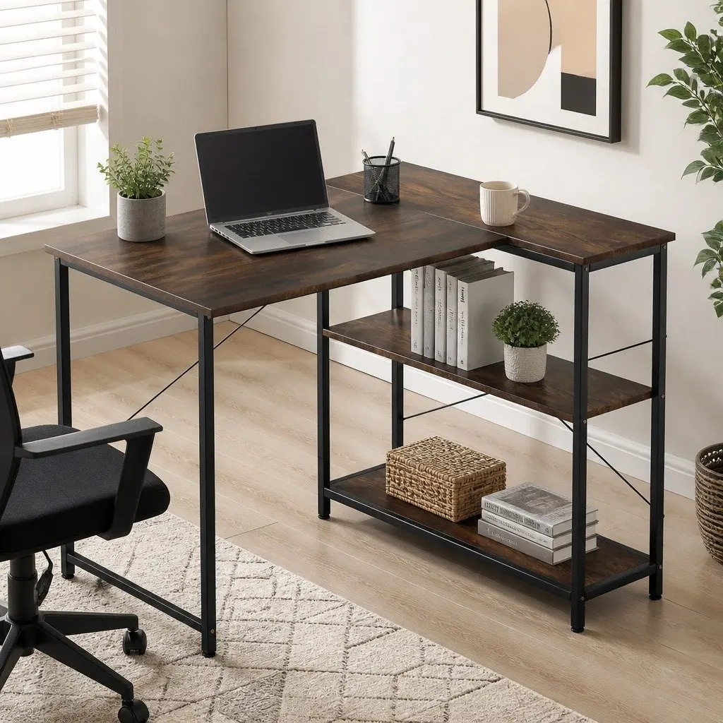 L Shaped Corner Desk Reversible Industrial Style 100cm x 80cm x 75cm Home Office Workspace Furniture
